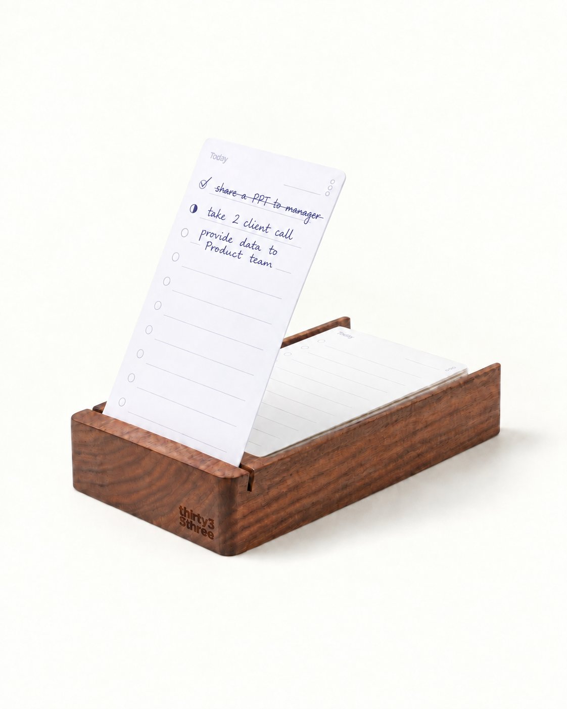Product concept: a Today card in the front slot of the wooden holder